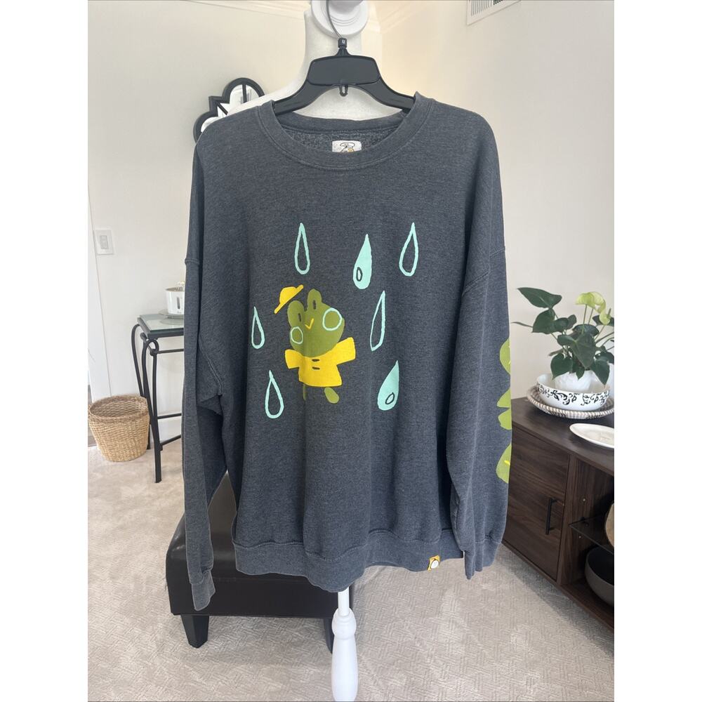Ohmonah Pullover Crewneck Sweatshirt Women 2XL Frog Lily Pad Rainy Day Lounge